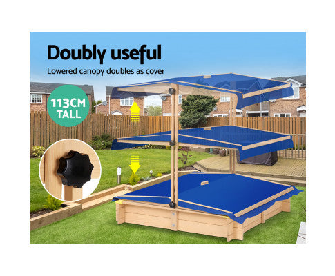 KEEZI KIDS FIRWOOD SANDPIT WITH CANOPY